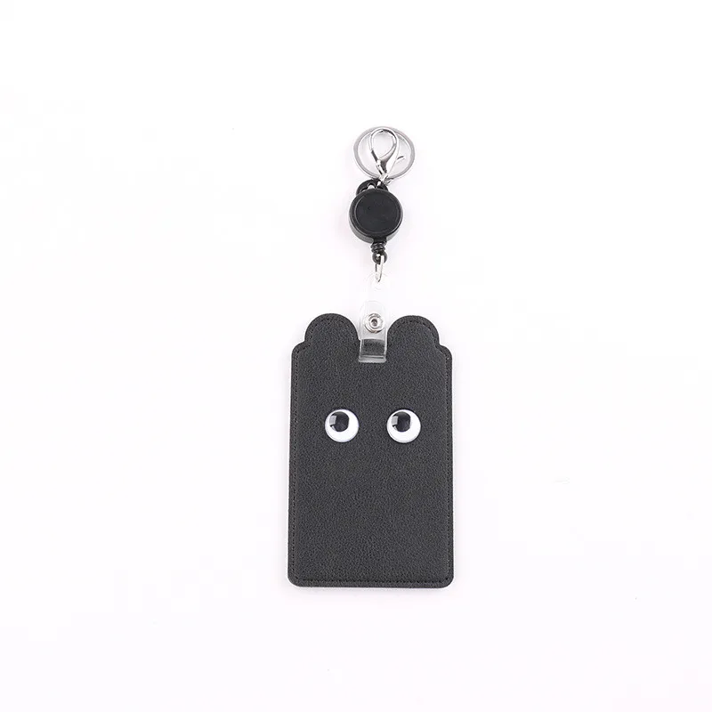 badge reel black Выдвижной держатель для карт из искусственной кожи с мультипликационным рисунком, держатель для карт с ремешком, брелок для ключей, держатель для удостоверения личности, значок для карт, канцелярские принадлежности Kawaii - Цвет: badge reel black