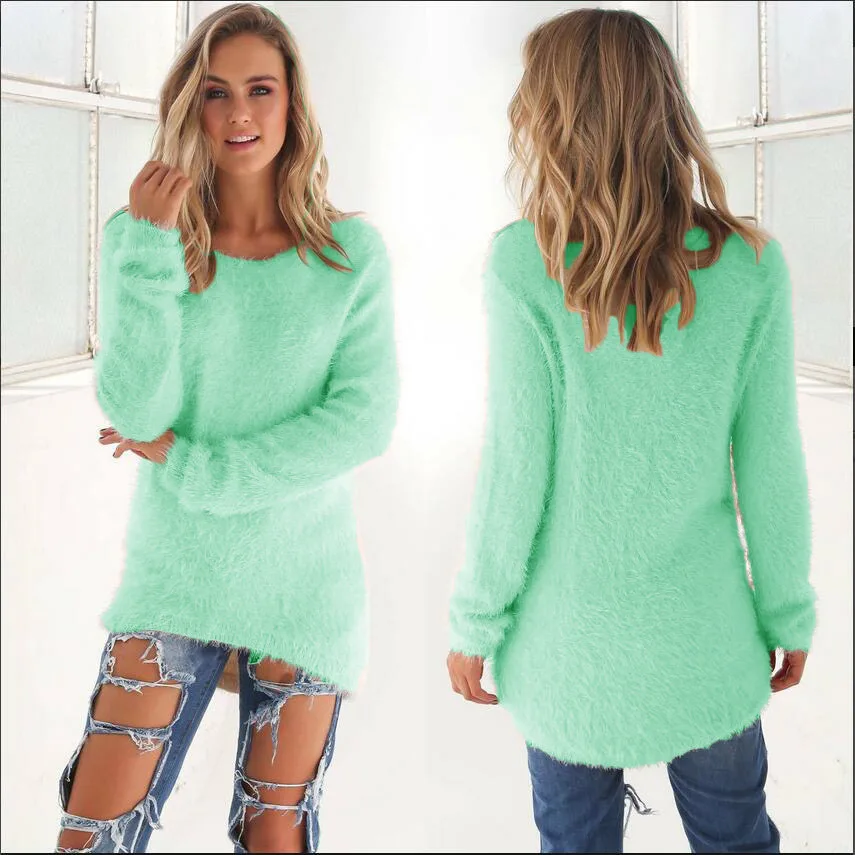 Осенне-зимний свитер женский свободные свитера джемпер Повседневный однотонный вязаный свитер теплая женская одежда Топ Pull Femme - Цвет: Зеленый