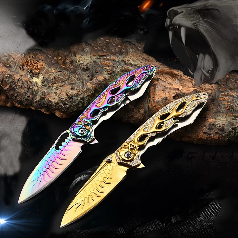 

Outdoor Folding KnifePocket Knife for Self-defense Stainless Steel skull Folding knife Tactical survival CLaw Knives Camp