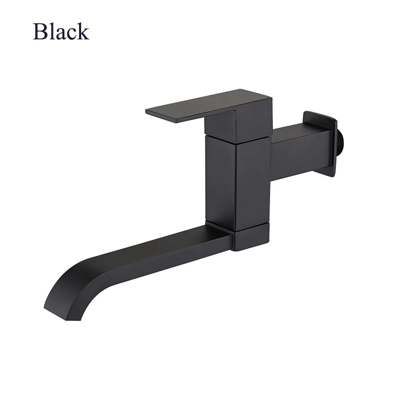 Matte Black Смеситель для ванной комнаты, настенный смеситель для ванны с холодной водой, кран для раковины с водопадом, Очищающий кран для бассейна, матовый черный квадратный - Цвет: Matte Black