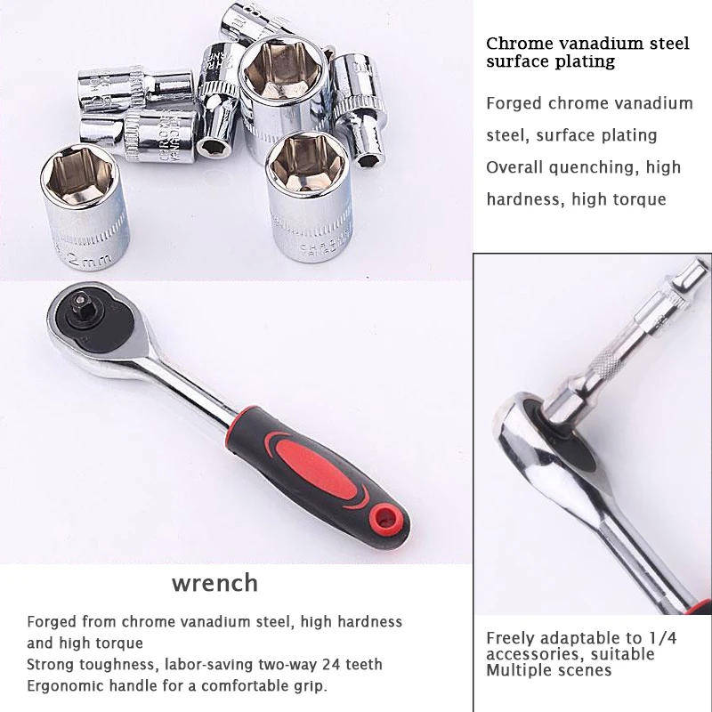 46 In 1 Wrench Batch Head Hand Tool Set Ratchet Carbon Steel Pawl Socket Spanner Screwdriver Motorcycle Car Repair Tool Set