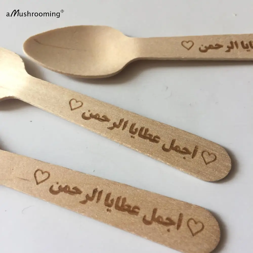 Custom Engraved Small Wood Spoons Theme Dinner Party Tea Sugar Salt Mother's Day Carnival Ice Cream Cake Dessert | Дом и сад