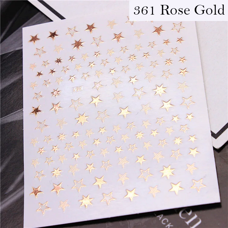 361 rose gold 1 шт 3D золото/розовое золото/серебряная звезда дизайн ногтей стикер Шарм Дизайн Клей Советы передачи слайдеры Маникюр украшения - Цвет: 361 rose gold