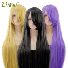 DIFEI Высокая температура Синтетические длинные прямые волосы Универсальный Аниме косплей парик красный синий черный фиолетовый группа Trimmable челки