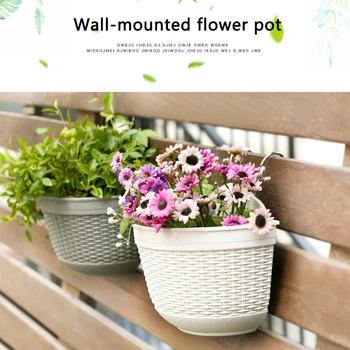 

Plastic Wall Hanging Semi-circular Flower Pot Fence Hanging Woven Flower Pot C44