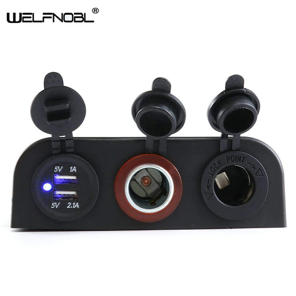 

12V/24V Multi-Functional Panels Cigarette Lighter Socket Power Adapter Outlet Dual USB Socket