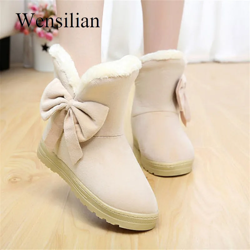 

Ankle Boots Women Winter Shoes Female Warm Plush Suede Snow Boots Cute Bowtie Rubber Booties Butterfly Ladies Shoes Botas Mujer