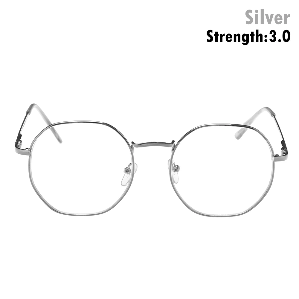 Модные металлические винтажные многоугольные очки для близорукости, женские и мужские Ультра-светильник, очки для чтения из смолы, очки для зрения, Уход За Зрением-1,00~-4,0 диоптрий - Цвет оправы: Silver-strength 300