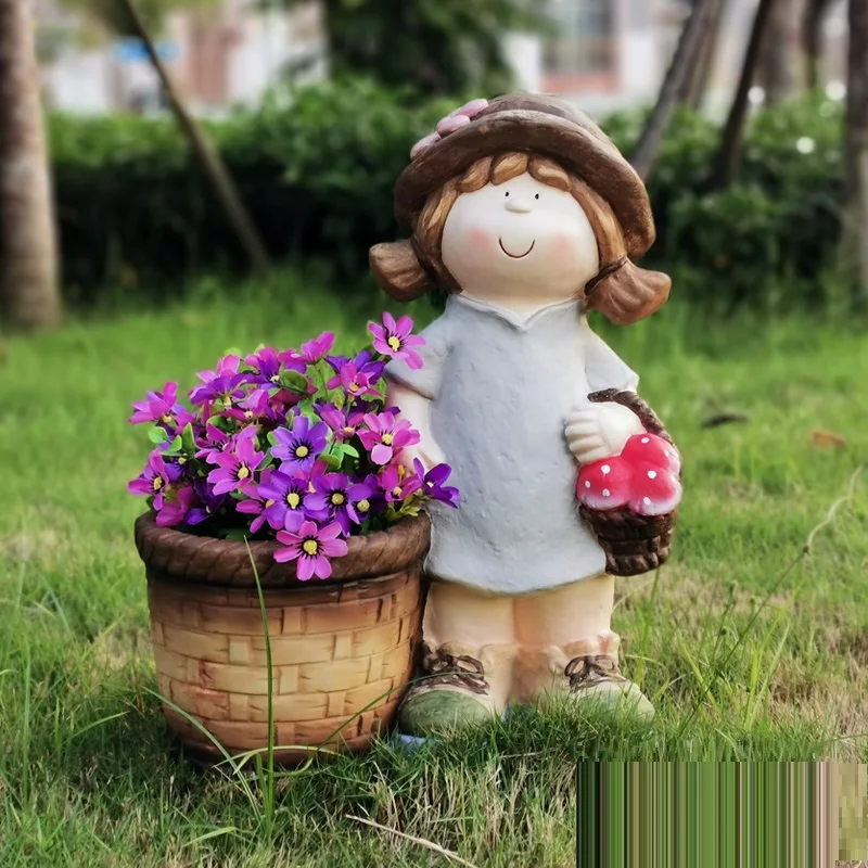 Американский Пастораль мультфильм девушка фигура цветочный горшок комната кабинет Прихожая ребенок искусство растение в горшке горшок украшения в сад R2912