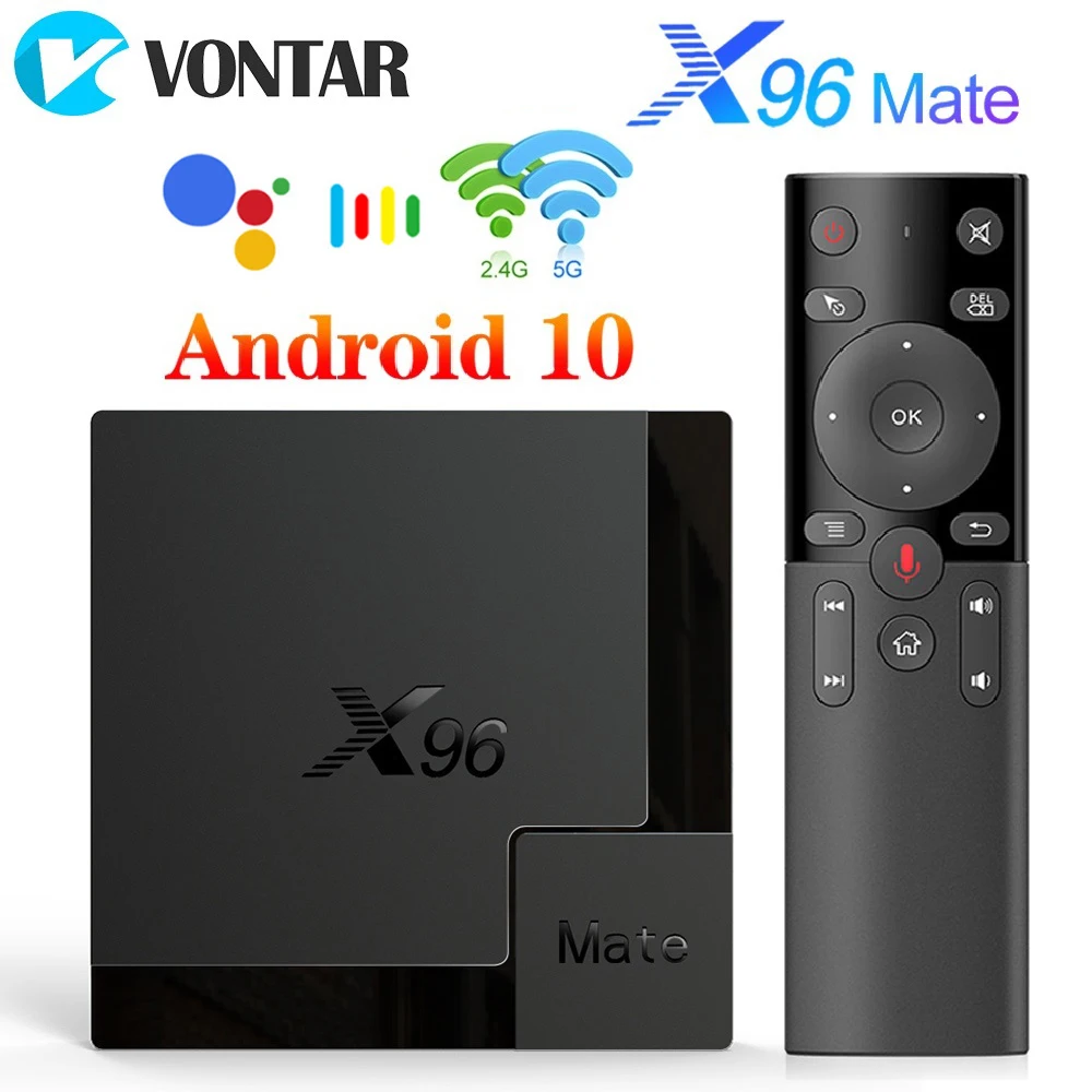 ТВ-приставка VONTAR X96Mate Android 10 4 ГБ 64 4K 2 ГГц и 5 Wi-Fi BT голосовой помощник Google поддержка