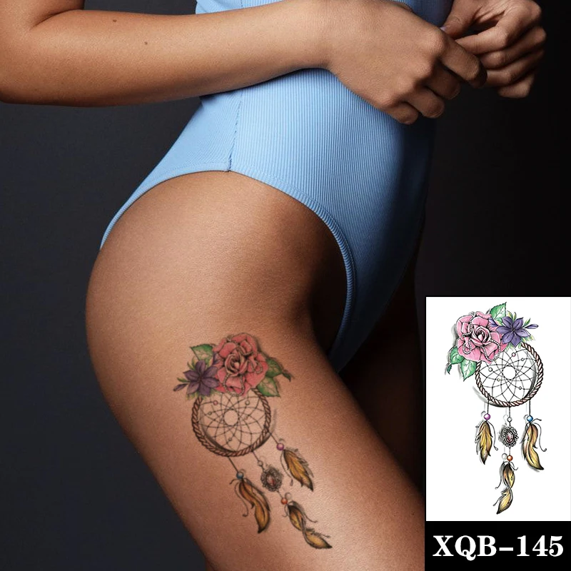 

Indian Dream Catcher Temporary Tattoo Stickers Colorful Flower Jewelry Fake Tattoos Waterproof Tatoos Arm Large Size for Women