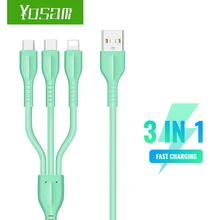 Yosam usb-cabo 3 em 1 líquido de borracha macia cabo usb tipo c cabo para huawei para samsung s20 xiaomi 9 para iphone 12x11 pro max
