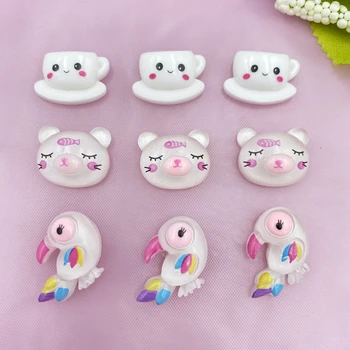 

10 pcs new resin Mixed bear head / bird / coffee cup flat back Cabochon Scrapbook Kawaii DIY Embellishments Accessories D07A