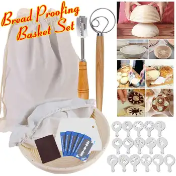 

28pcs Baking Utensils Set Bread Proofing Basket + Linen Cloth + Bowl Scraper +Bread Stencil +Scoring Lame Beginner Baking Kits