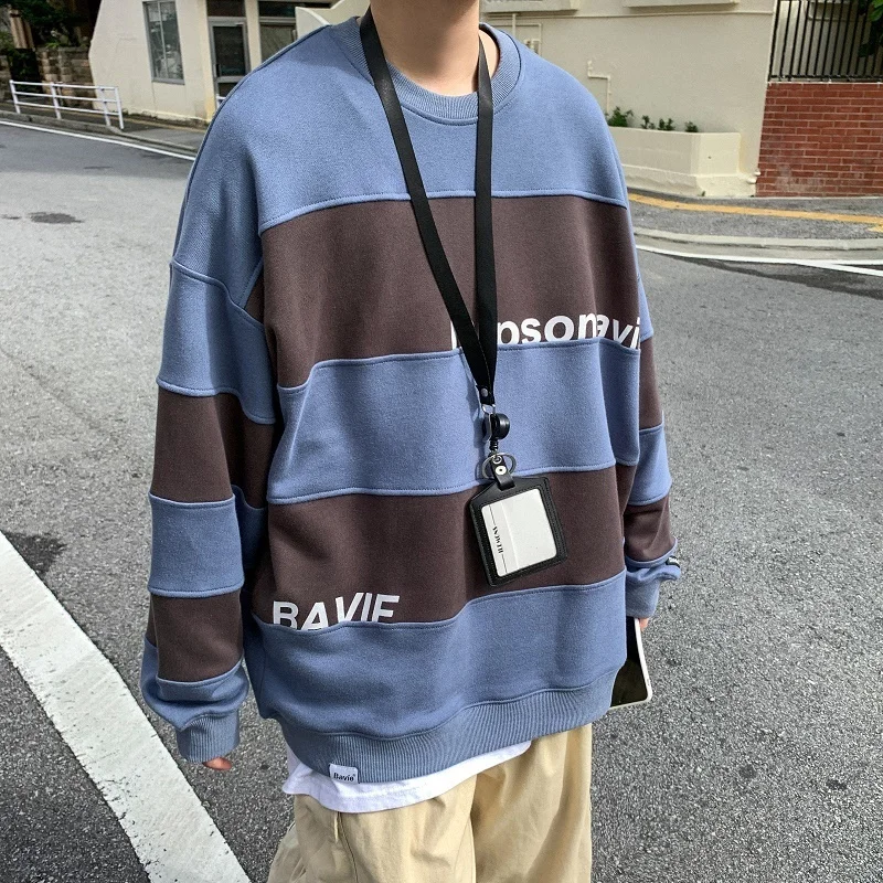 

2020 Spring And Autumn New Youth Popular Stitching Contrast Color Striped Sweatshirt Fashion Casual Round Neck Loose Pullover