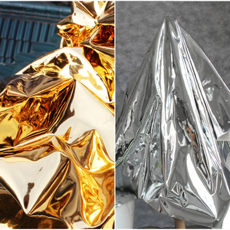 

Mirror Reflective PU Leather Gold Silver DIY Bags Coat Stage Clothes Decor stiff feel Designer Leather Fabric 50*130cm