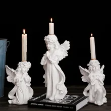 European Retro Do Old White Angel Candlestick American Plaster Figure Statue Candlestick Gift