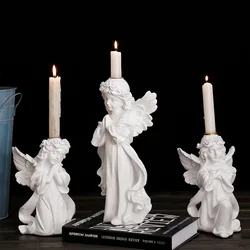 European Retro Do Old White Angel Candlestick American Plaster Figure Statue Candlestick Gift