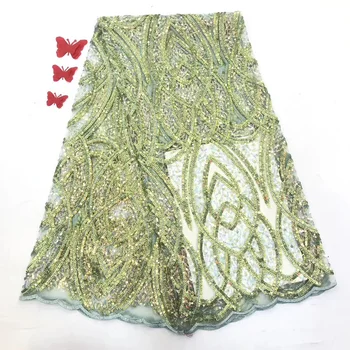 

7 colors (5yards/pc) High quality lemon green sequins tulle lace fabric fashion African French net lace fabric for dress FZZ661