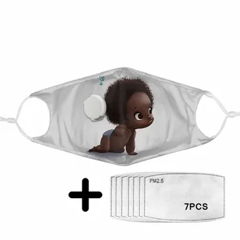 

Kawaii African Black Girls Print Mask Women Reusable Polyester Outdoor Protection Breathing Valve Masks with PM2.5 Filter Design