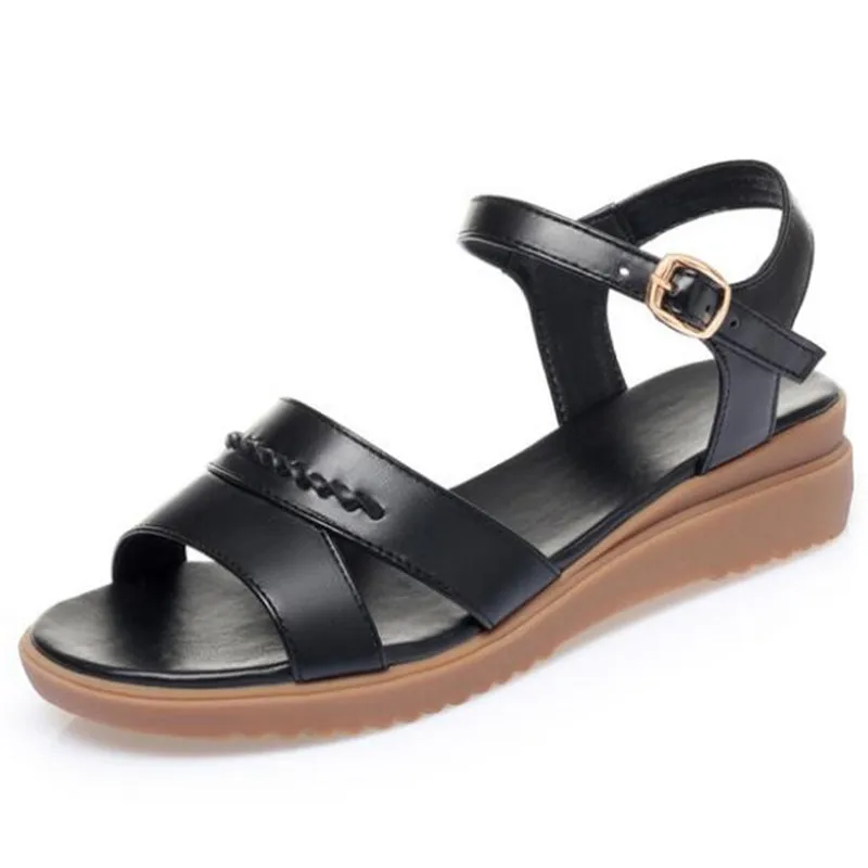 

2021 New Fish Mouth Soft Genuine Leather Sandals Women Fashion Sandals Flat Heel Plus Size Soft Sole Casual Comfortable Sandals