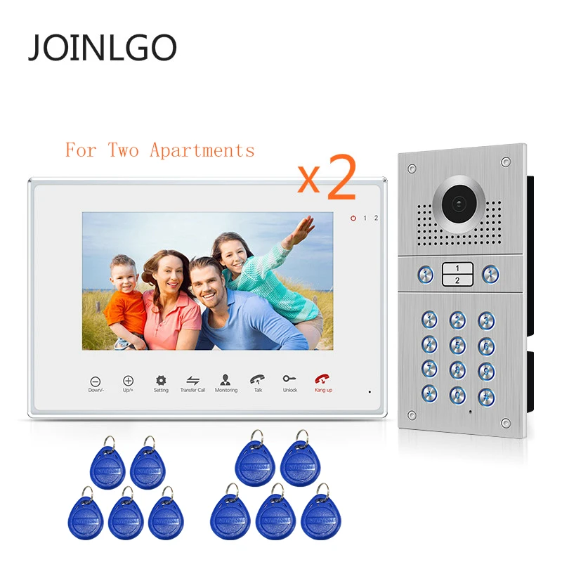 7" Video Door Phone Intercom System 2 Monitors Outdoor RFID Code Keypad Doorbell 