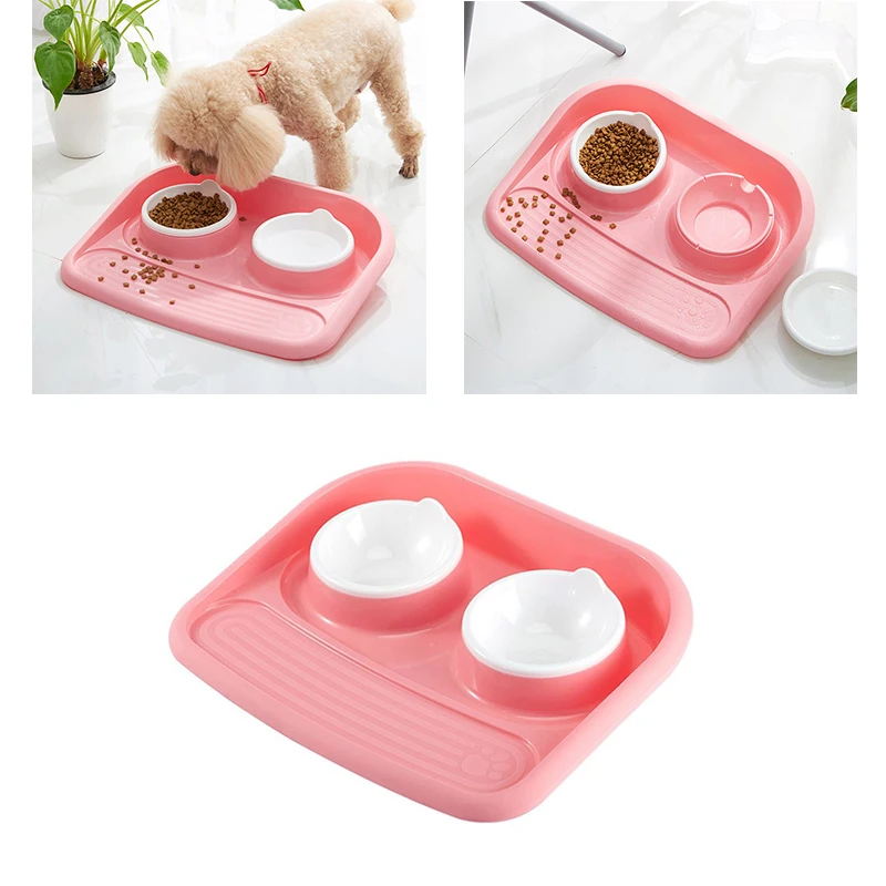 cat bowl pet food bowl removable washable leak proof dog bowl green plastic puppy food bowl 3