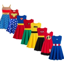 Платье супергероя ручной работы для девочек, косплей, Бэтмен, супер платье для девочек, костюм Чудо-женщины, праздник день рождения вечеринка, 4 июля, платья