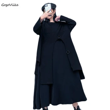 

2020 Korean Style Women Spring New Long Sleeve Black Retro Shirt Dress Oversized Lady Large Size Dress Robe Femme SA662S30