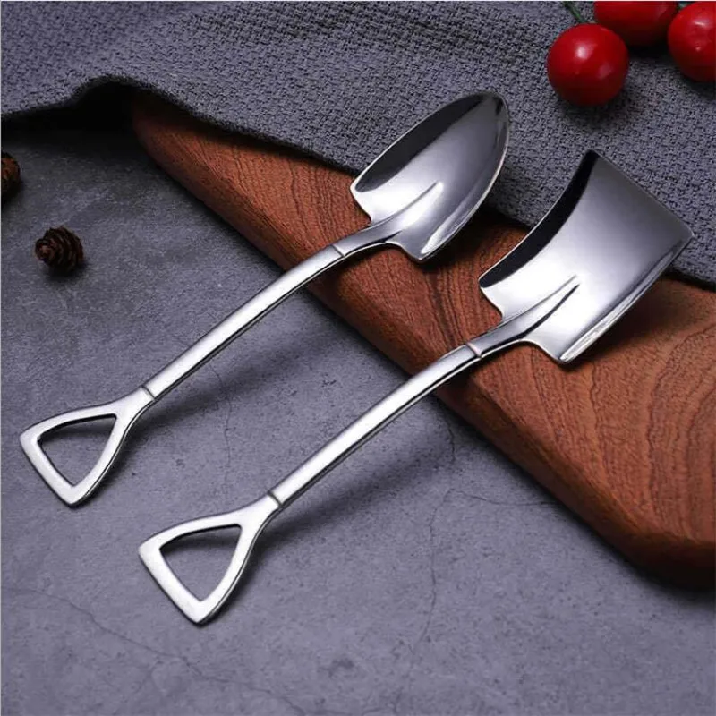 2 unids/set creativa Retro pala cuchara de café acero inoxidable para postre cucharas sandía cuchara de crema de hielo punta pala plana palas