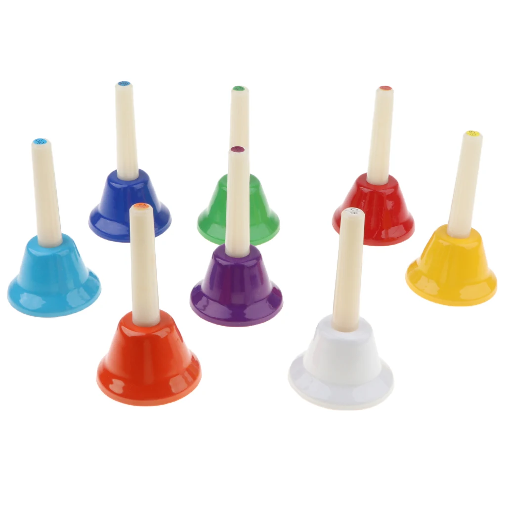Pack of 8 Multi-Color Hand Bells 8 Note Tones Orff Percussion Instrument Kids Early Musical Learning Toy