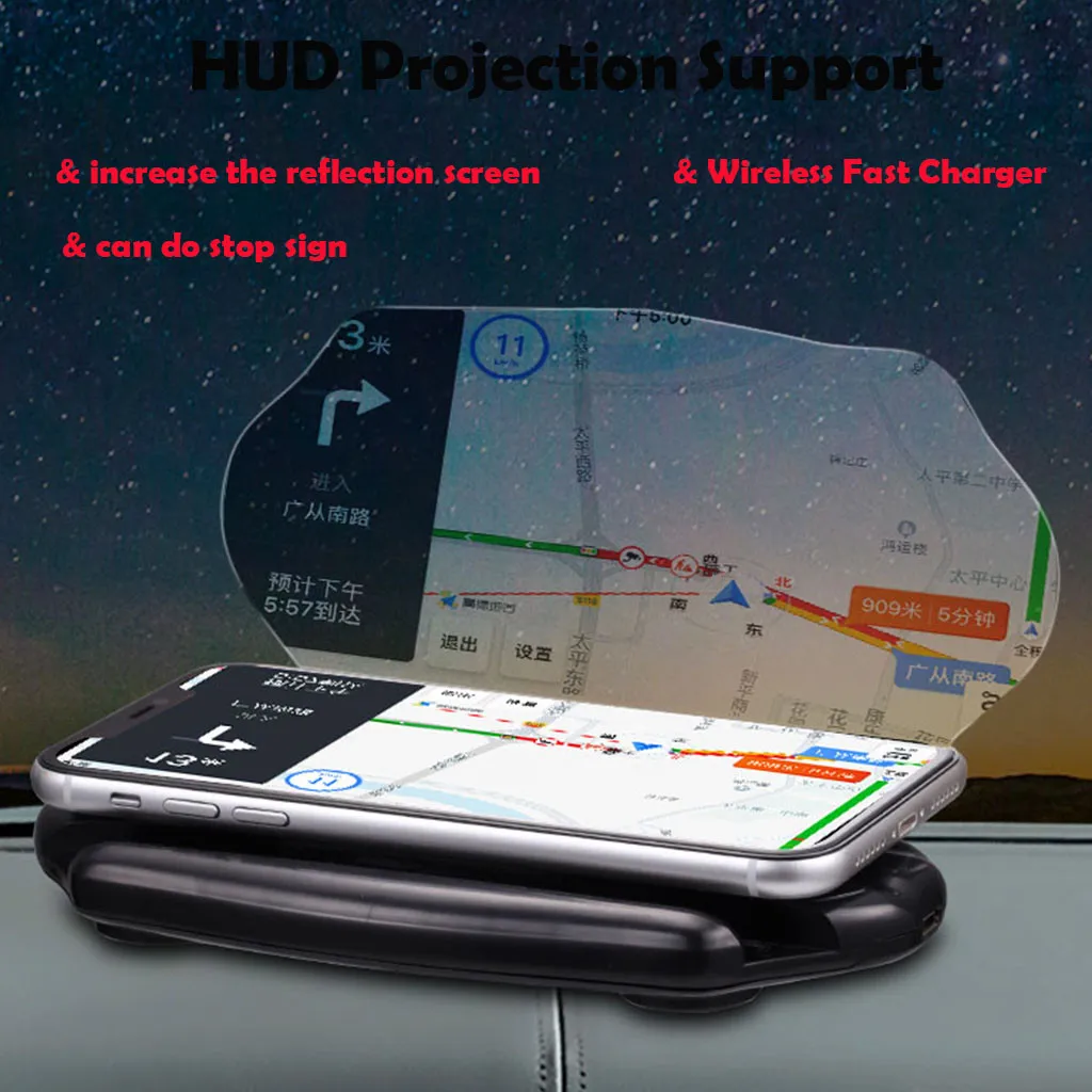 Phone Charging Holder Car Qi 10W Wireless Charger Mobile GPS Navigation Head Up Display Projector Bracket Image Reflector | Мобильные