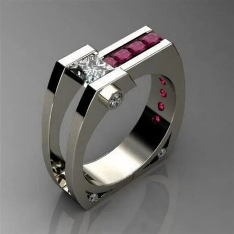 

Unique Style Female Crystal Red Zircon Stone Ring Fashion 925 Silver Ring Promise Wedding Engagement Rings For Women