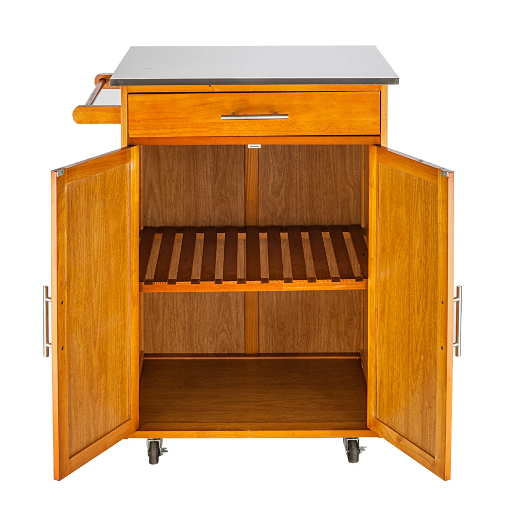  Moveable Kitchen Cart with Stainless Steel Table Top One Drawer One Cabinet Sapele Removable Stainl - 4000460057553