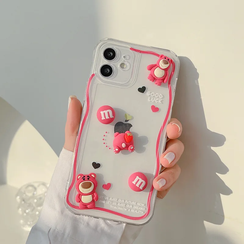 apple 13 pro max case The Three-Dimensional Bear Mobile Phone Case is Suitable For iPhone 11 13 Pro Max Xs Max 12 mini XR XS 7 8 Plus Cute Soft Cover iphone 13 pro phone case