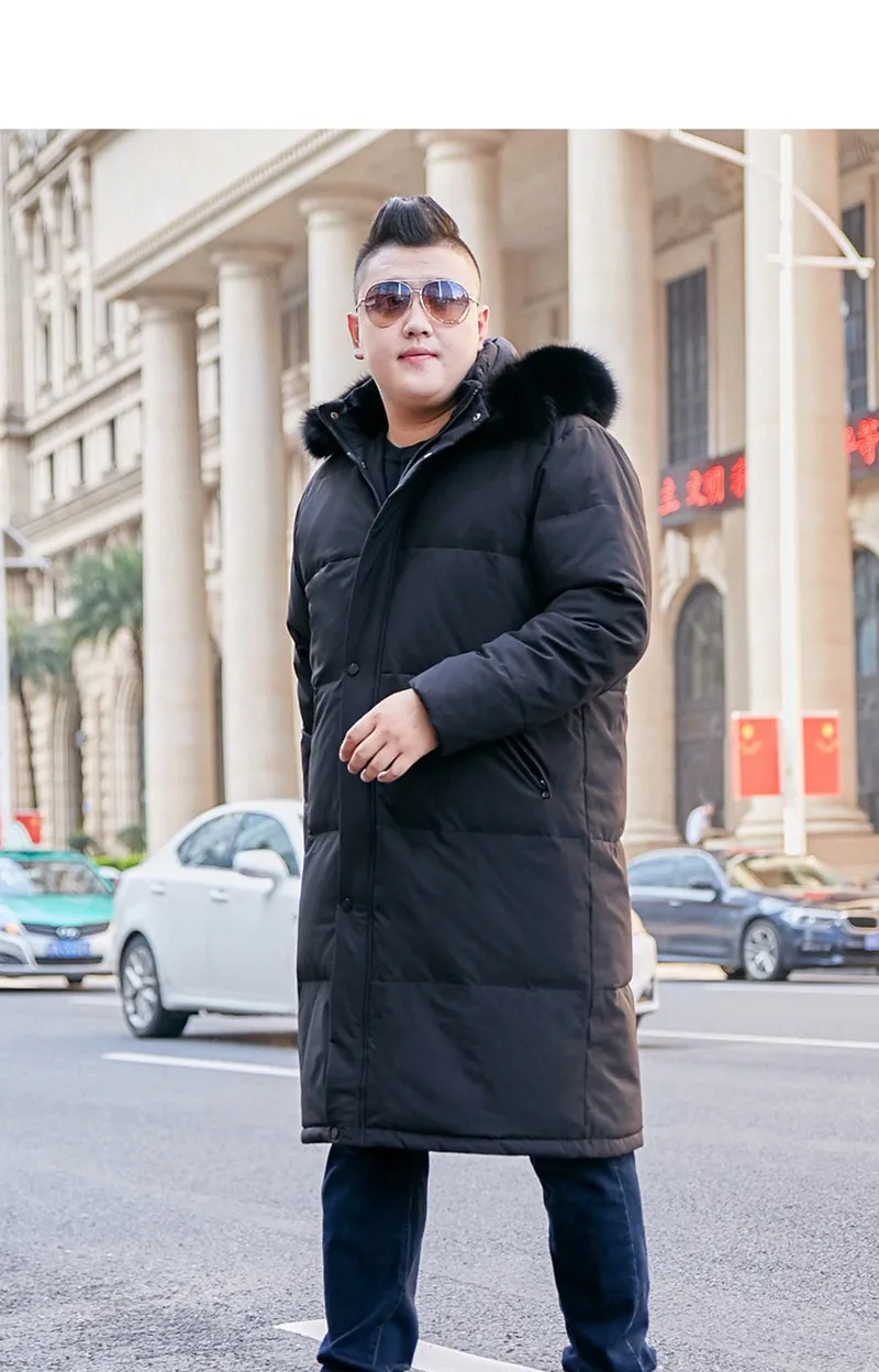 Новинка зимы 10xl мужская толстые длинные плюс удобрения для увеличения над коленом с меховым воротником пуховая куртка теплая зимняя одежда 160 кг