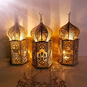 

Muslim Happy Eid Mubarak Lights Wooden Festival Lantern Ramadan Decor
