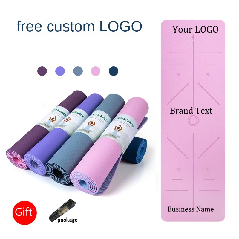 

TPE Yoga Mat Custom Printed Logo Non-slip With Position Line Fitness Gymnastics Mats Double Layer Beginner Sport Carpet Pads