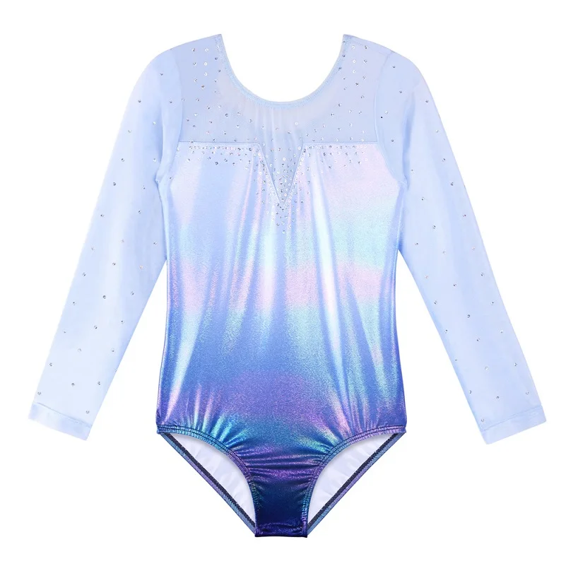 B213 sequins blue BAOHULU/блестящий гимнастический купальник с длинными рукавами для девочек; Синий купальник со снежинками и блестками; Детский костюм для занятий спортом; боди - Цвет: B213 sequins blue