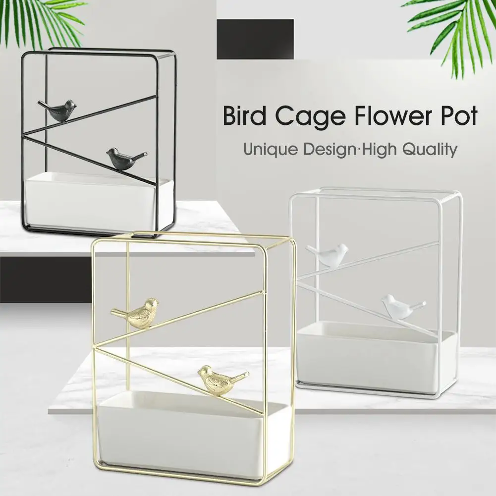 

Nordic Minimalist INS Wrought Iron Ceramic Pots Gold-plated Wall-mounted Fleshy Flower Pot Set Bird Cage Flower Pot Bird Cage Ra