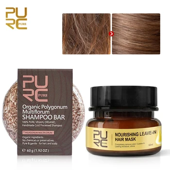 

2pcs PURC Organic Natural Polygonum Shampoo Bar 100% PURE and Repair damage dry hair Leave-In Hair Mask