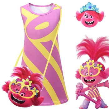 

2020 Trolls2 summer Litter girls Dance Dresses Cosplay Costume Kids Halloween Party Dress for Girl Vestido