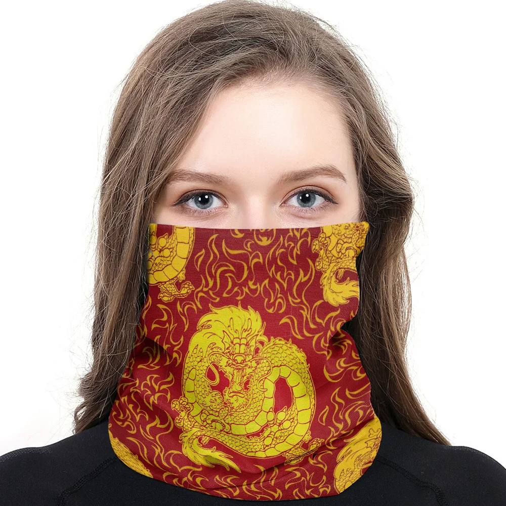 Универсальный шарф с китайским драконом и огнем Красный Прямоугольный хиджаб