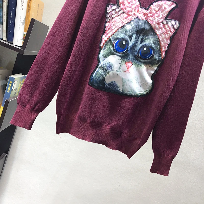 ALPHALMODA европейский модный женский Зимний пуловер с аппликацией из мультфильма, свитера, джемперы с длинными рукавами, хорошее качество, вязаный свитер