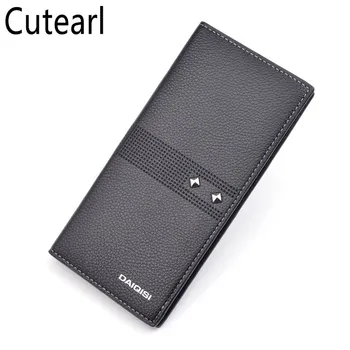 

Men's lychee pattern short wallet casual open soft Leather Long Clutch Three fold Card Holder Hot Minimalist small men coin bag