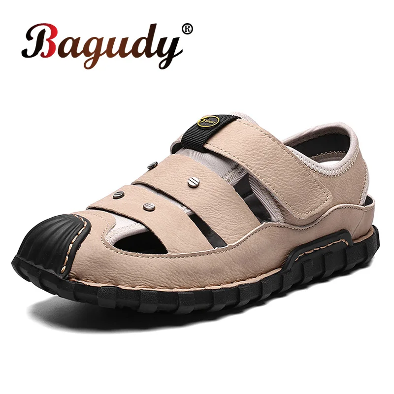

Brand Fashion Casual Men Beach Sandals Handmade Genuine Leather Summer Shoes Retro Sewing Classics Men Footwear Zapatos Hombre