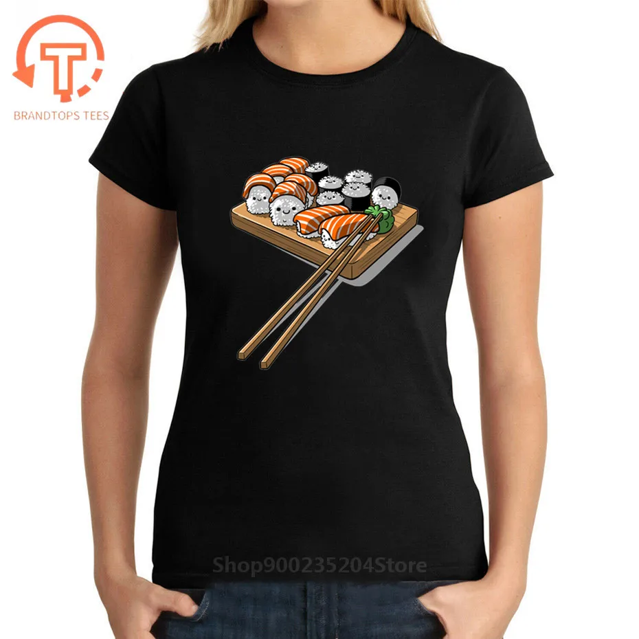 T-Shirt In Cotone Con Stampa Di Famiglia Di Sushi Divertente Abbigliamento Wasabi T-Shirt Estiva Da Donna Con Scollo A V Manica Corta 3D Giapponese Ha
