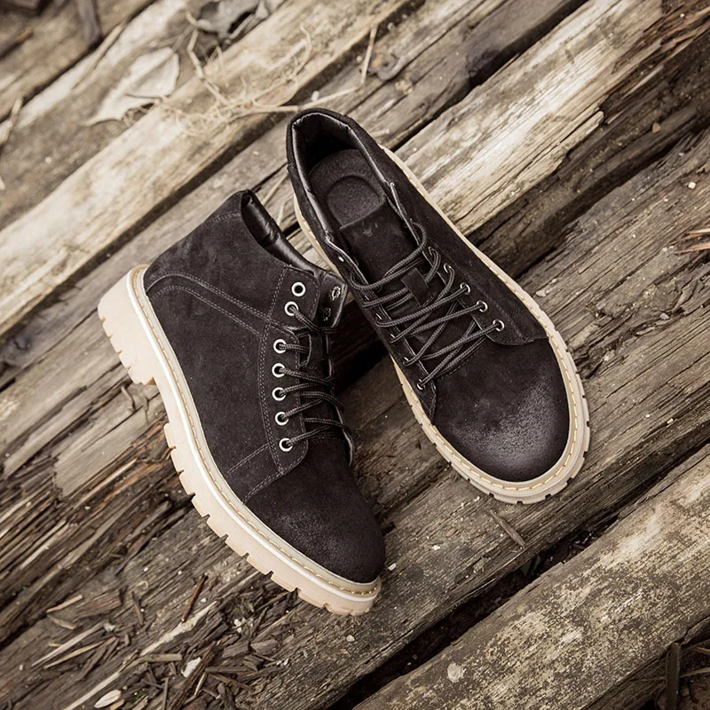 

Men Shoes Winter plus Velvet Cotton Boots Korean-style Fashion Leather Boots Versatile Martin Boots Big Head