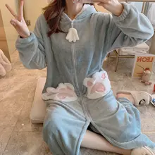 Женский зимний длинный теплый фланелевый банный халат размера плюс с изображением звезд и луны, банный халат на молнии для беременных, ночной халат с капюшоном, MS одежда для сна