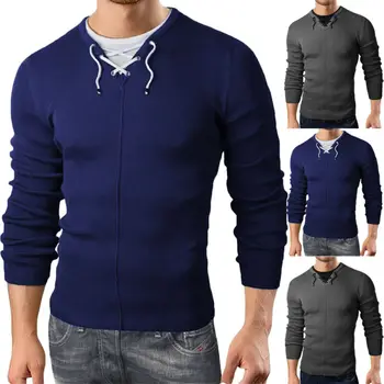 

Men's 2020 Autumn Round Drawstrings Neck Long-Sleeved Thin Basic Sweater 2020 New Fashion Male Solid Chic Slim Fit Sweaters